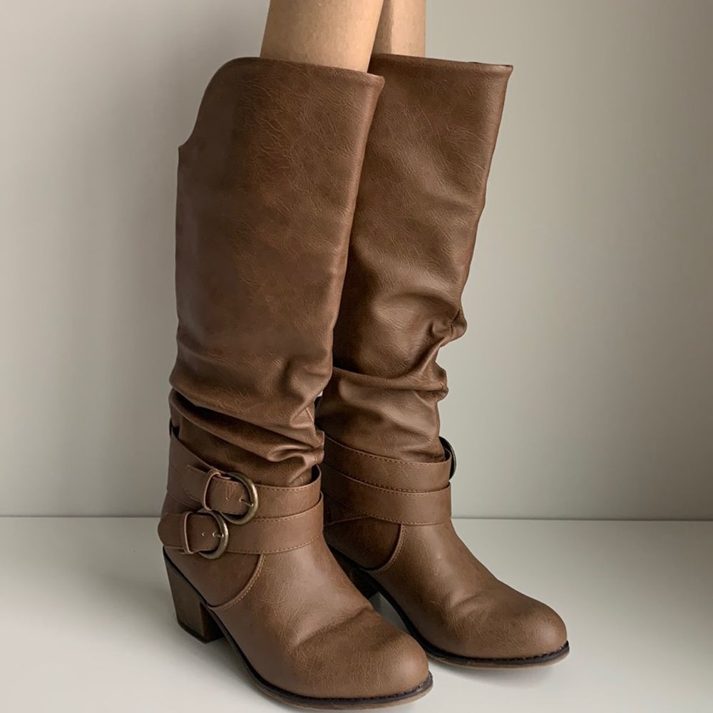 Faux leather brown boots size 7